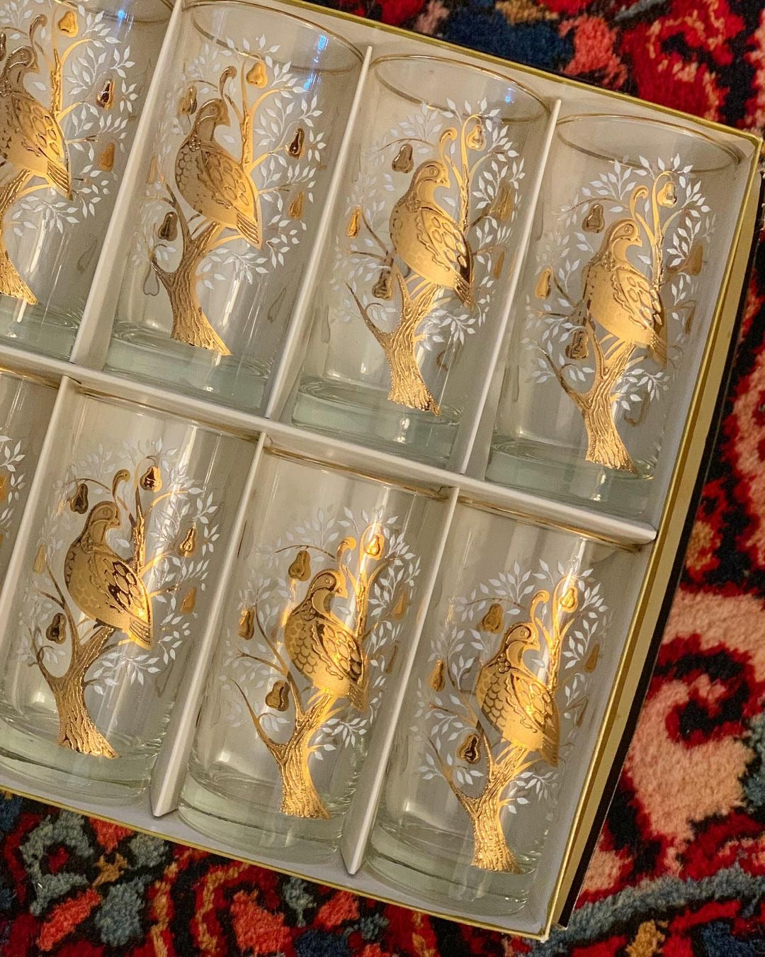 22K 'A Partridge in a Pear Tree' Highball Glasses, Set of 8 (1960)