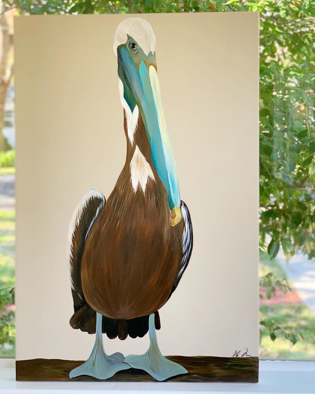 Extra-Large Blue Pelican Painting