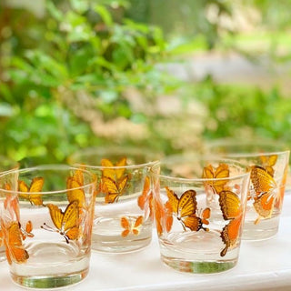 22Kt Orange Butterfly Lowball Glasses (1970)