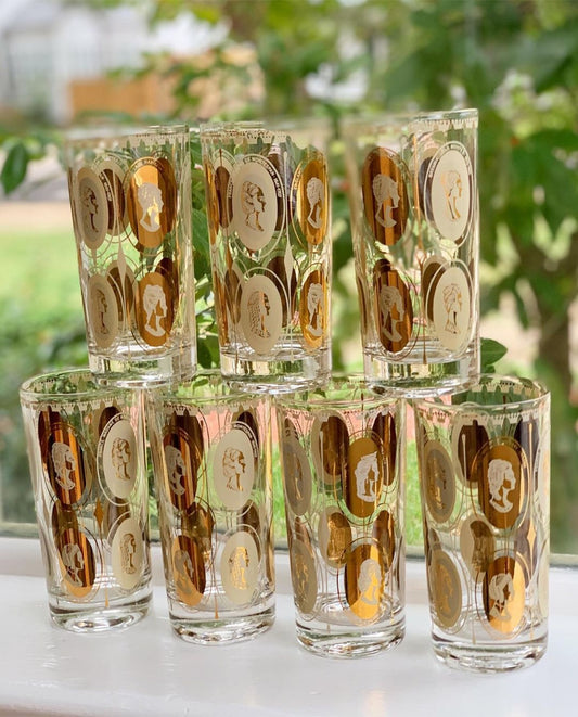 22K Paramours of Royalty Rococo Highball Glasses, Set of 7 (1950)