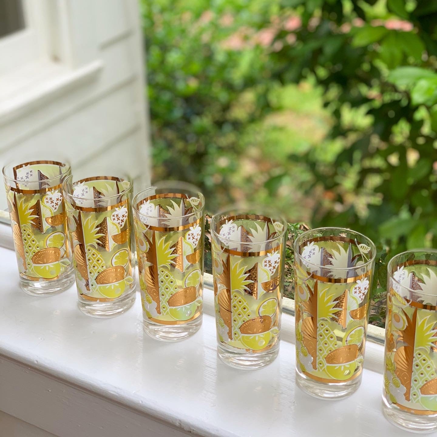 22K Gold Fruit Medley Highball Glasses by Pasinski (Set of 7)