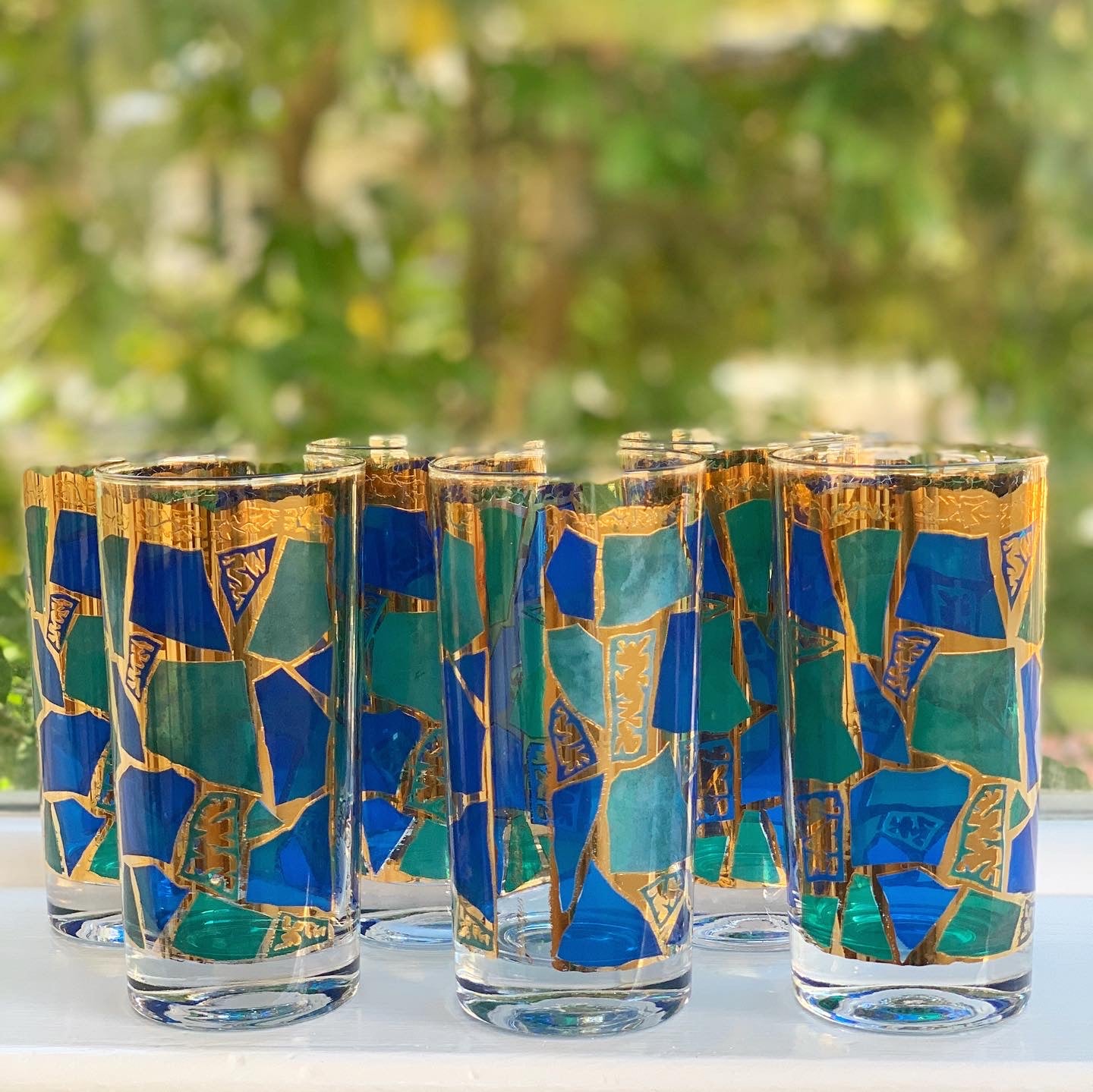 22K Gold Mosaic or Stained Glass Highball Glasses, Set of 6 (1960)