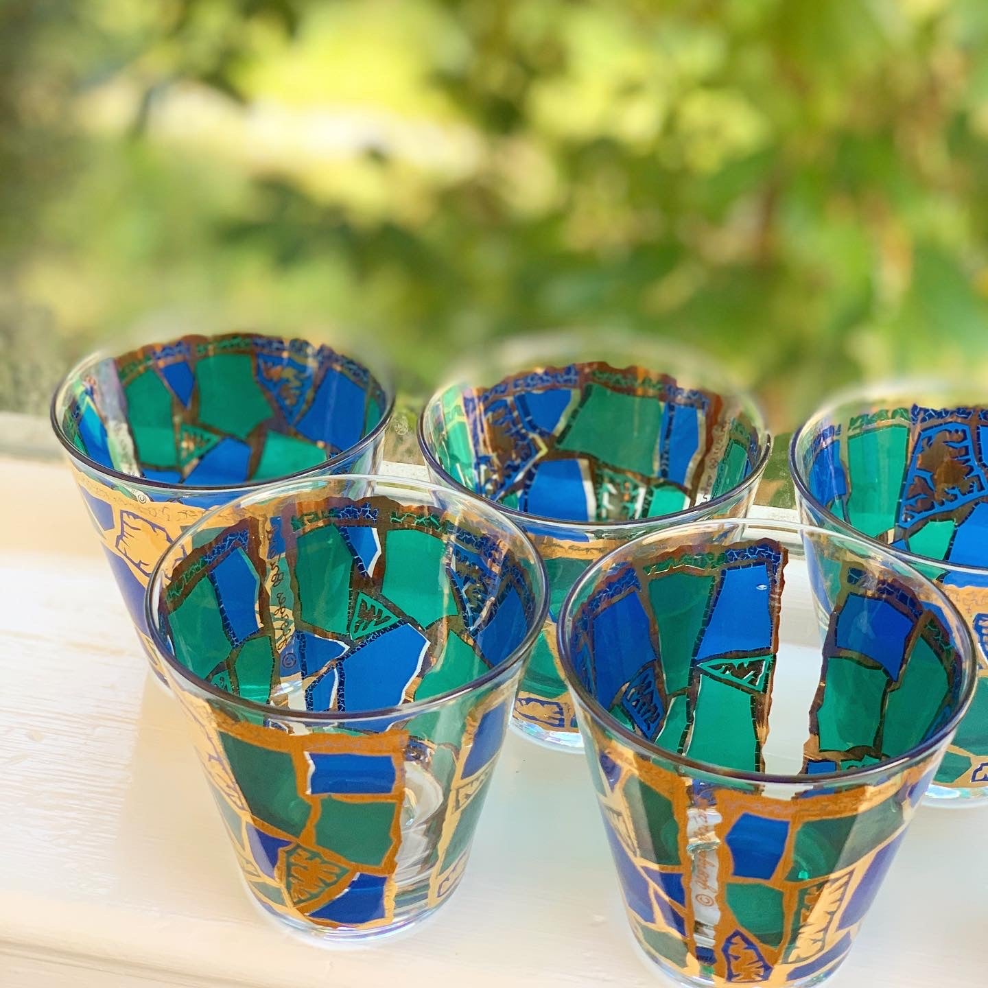 22K Gold Mosaic or Stained Glass Lowball Glasses (Set of 6)