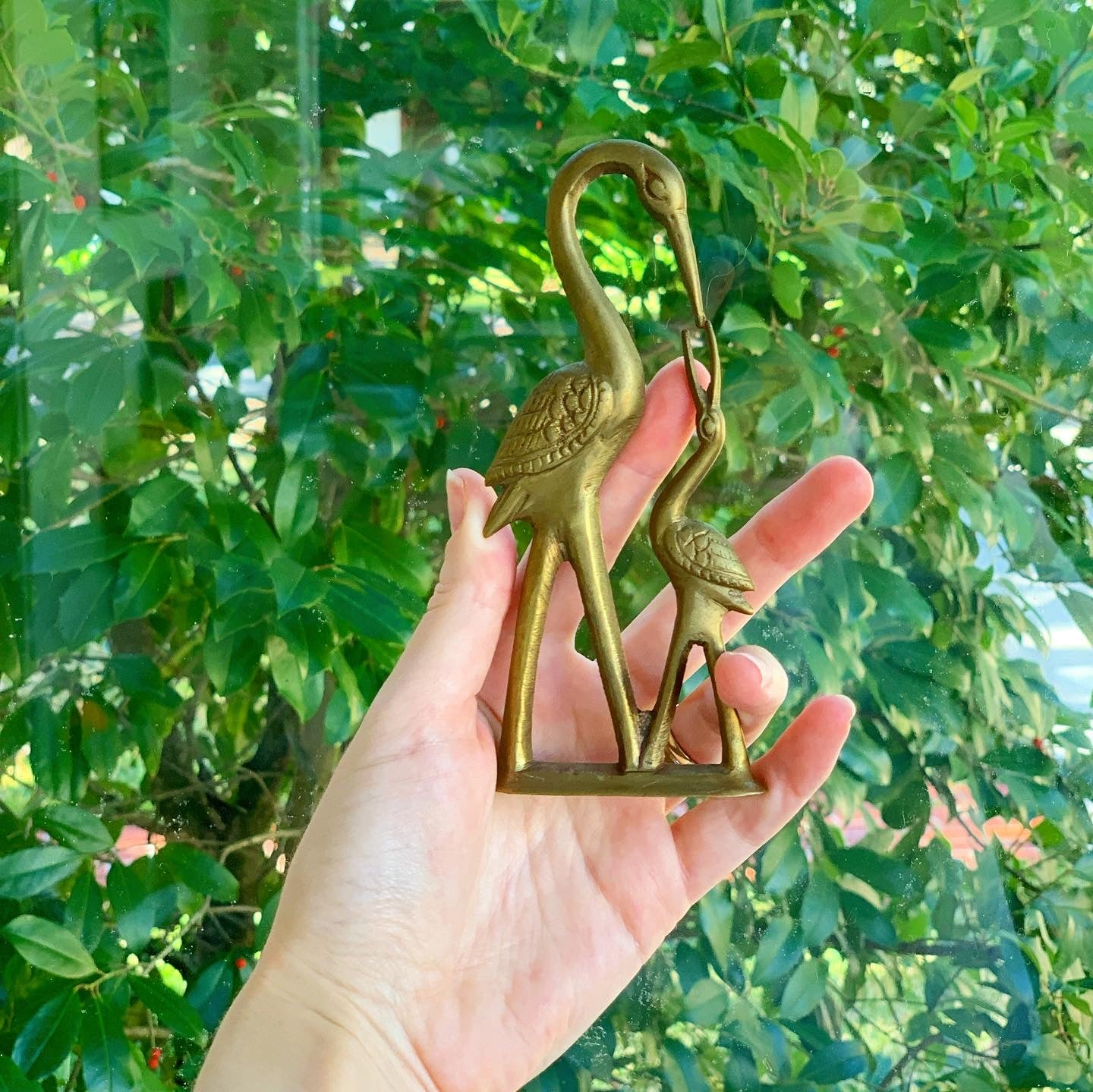 Mom & Baby Brass Crane or Heron Figurine