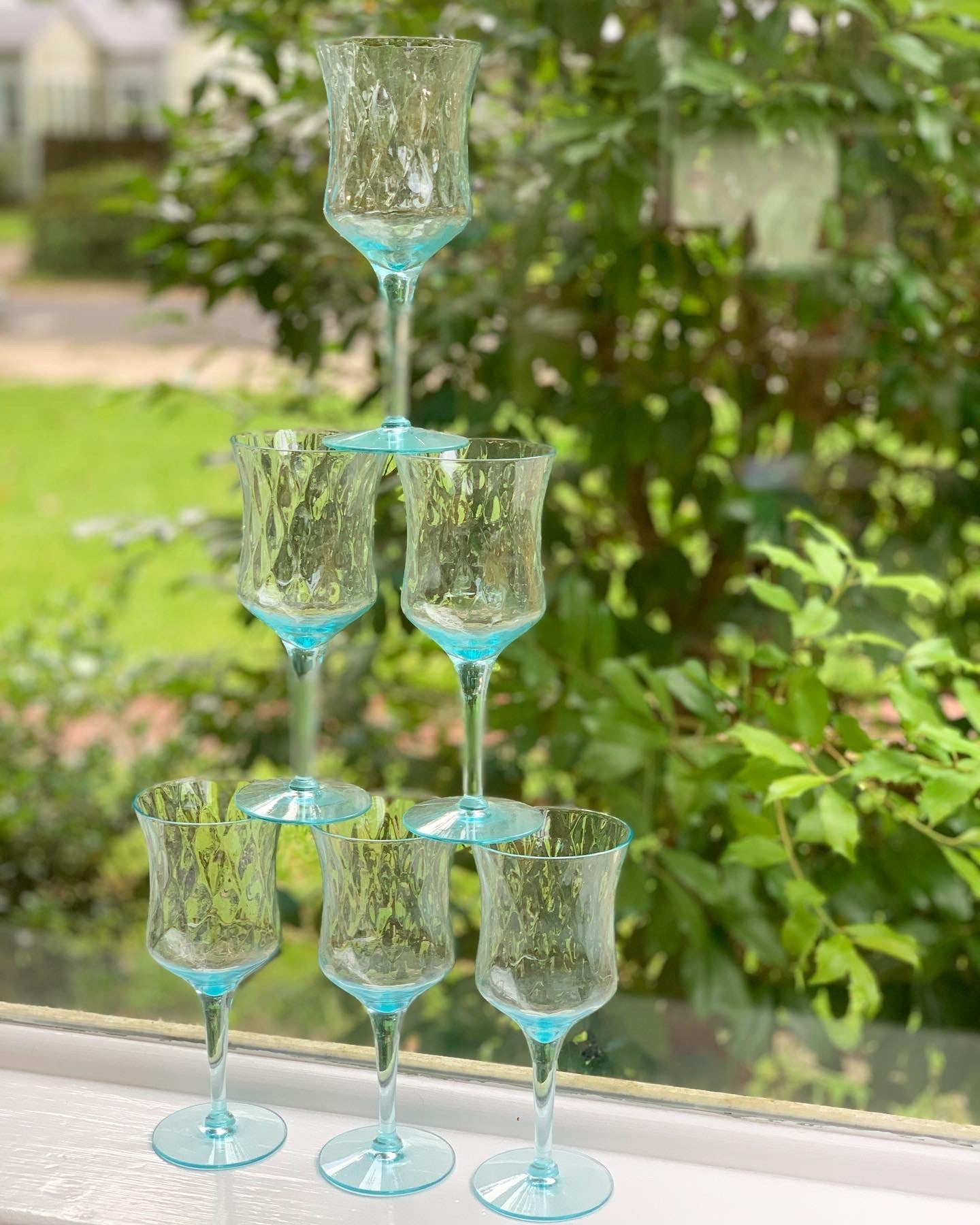 Soft Blue Art Deco Wine Glasses (Set of 6)