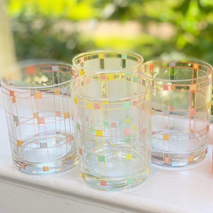 1980s Pastel Double Old Fashioned Glasses (Set of 4)