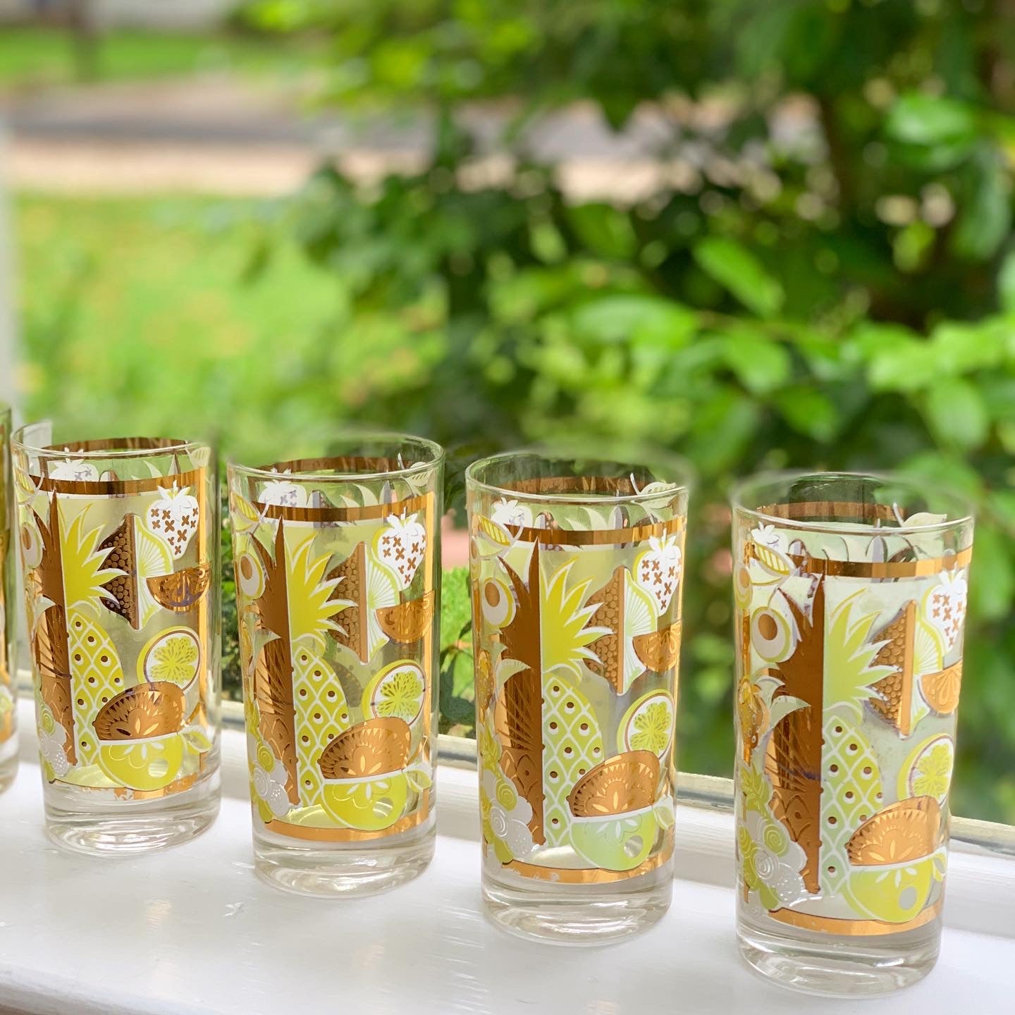 22K Gold Fruit Medley Highball Glasses by Pasinski (Set of 7)