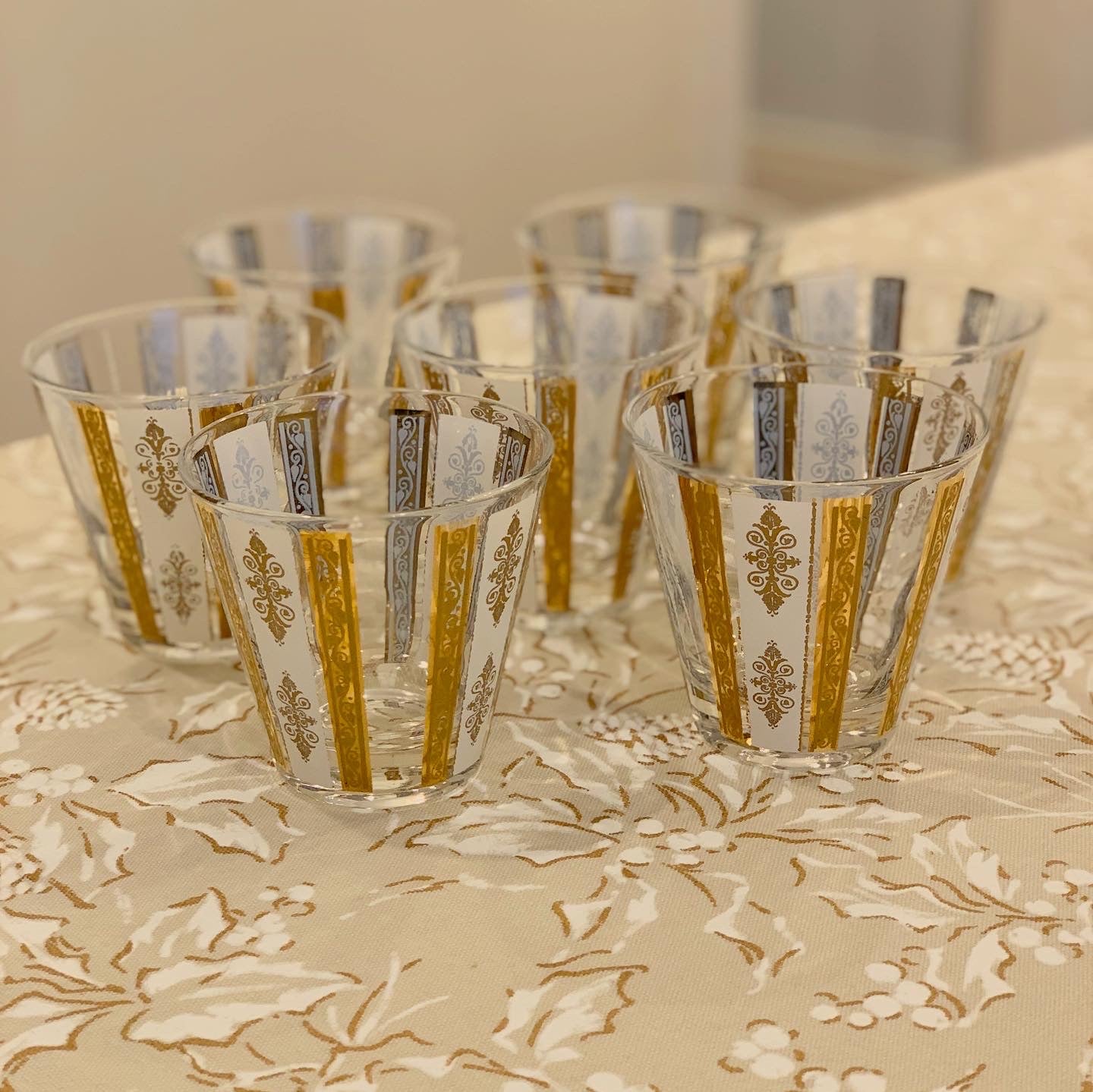 Gold & White Scroll Double Old-Fashioned Glasses (Set of 7)