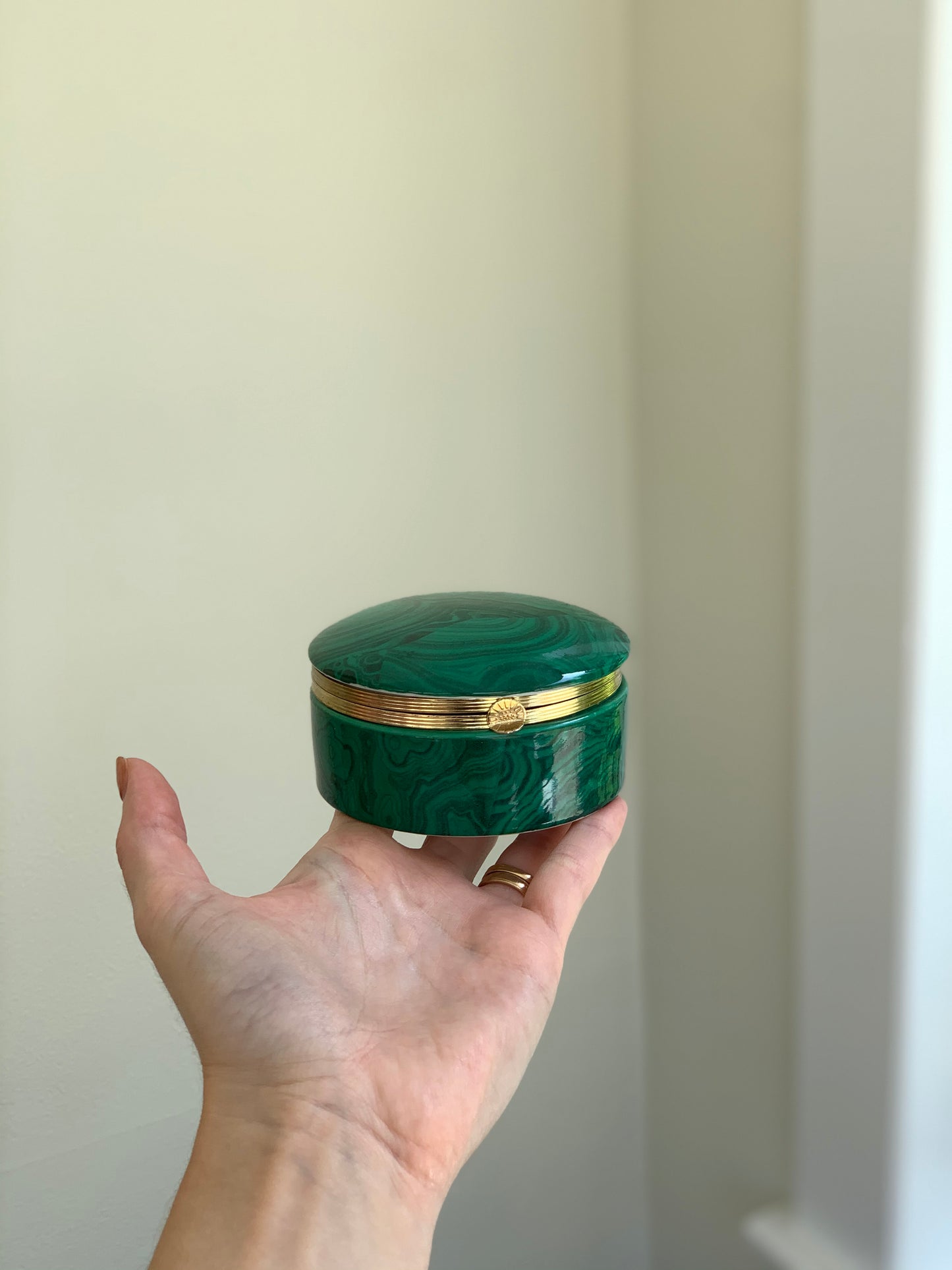 Round Malachite Trinket Box