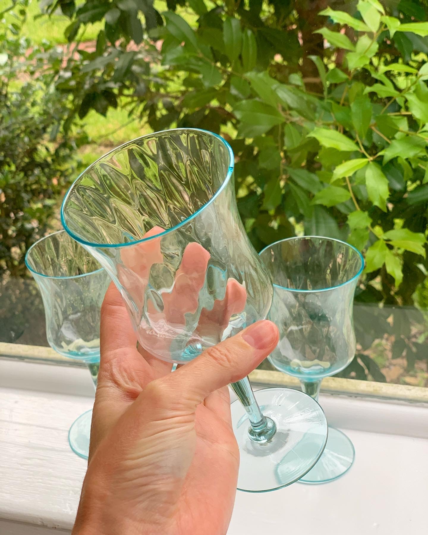 Soft Blue Art Deco Wine Glasses (Set of 6)