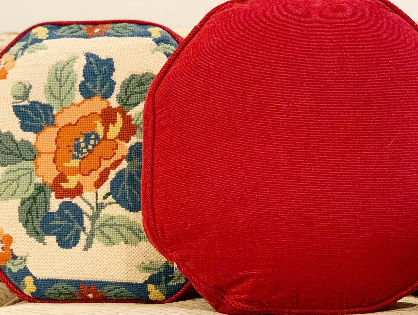 Pair of Camellia Needlepoint Pillows