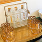 Gold Decanter Trio of Gin, Scotch, & Bourbon with Lock & Key, 6 pieces total (1960)